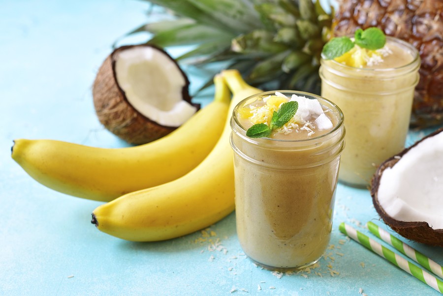 Tropical Smoothies With Banan, Coconut And Pineapple.